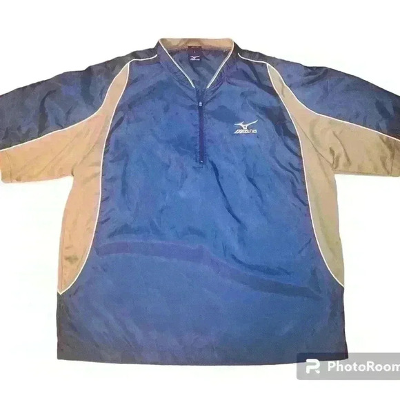 Mizuno Windbreaker Shirt Mens L Blue Gray Short Sleeve Vented Pullover - Picture 1 of 9